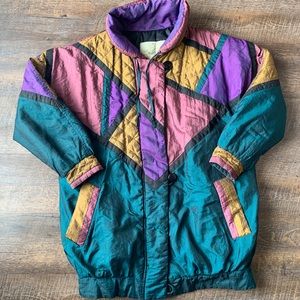 Vintage 70's 80's Pearlescent Patchwork Quilted Puffer Winter Coat S Jacket RARE